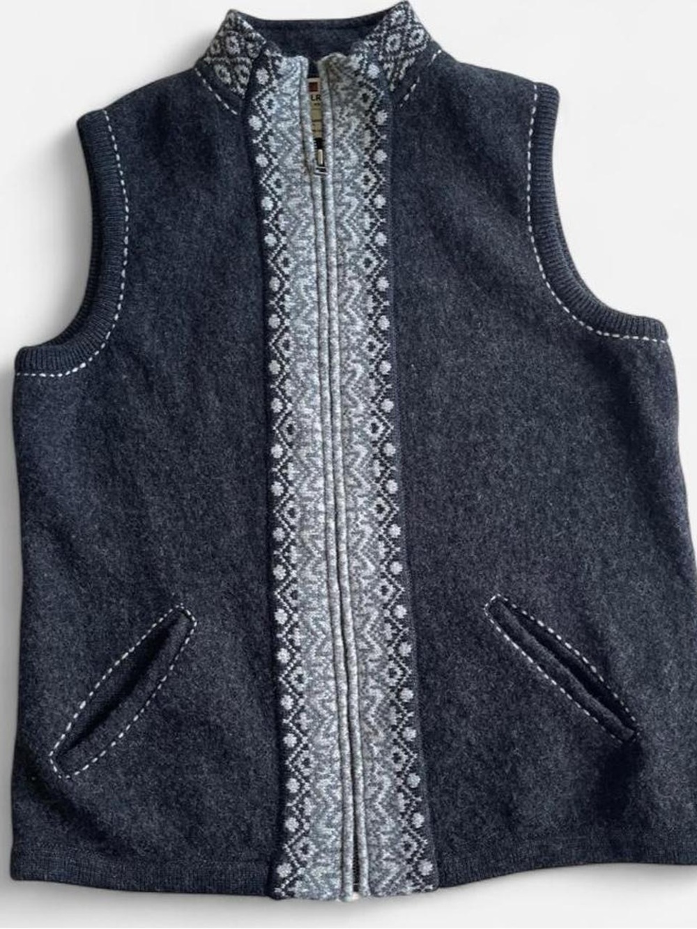 Woolrich Dark Grey Onyx Heather Wool Nordic Zippered Sweater Vest M